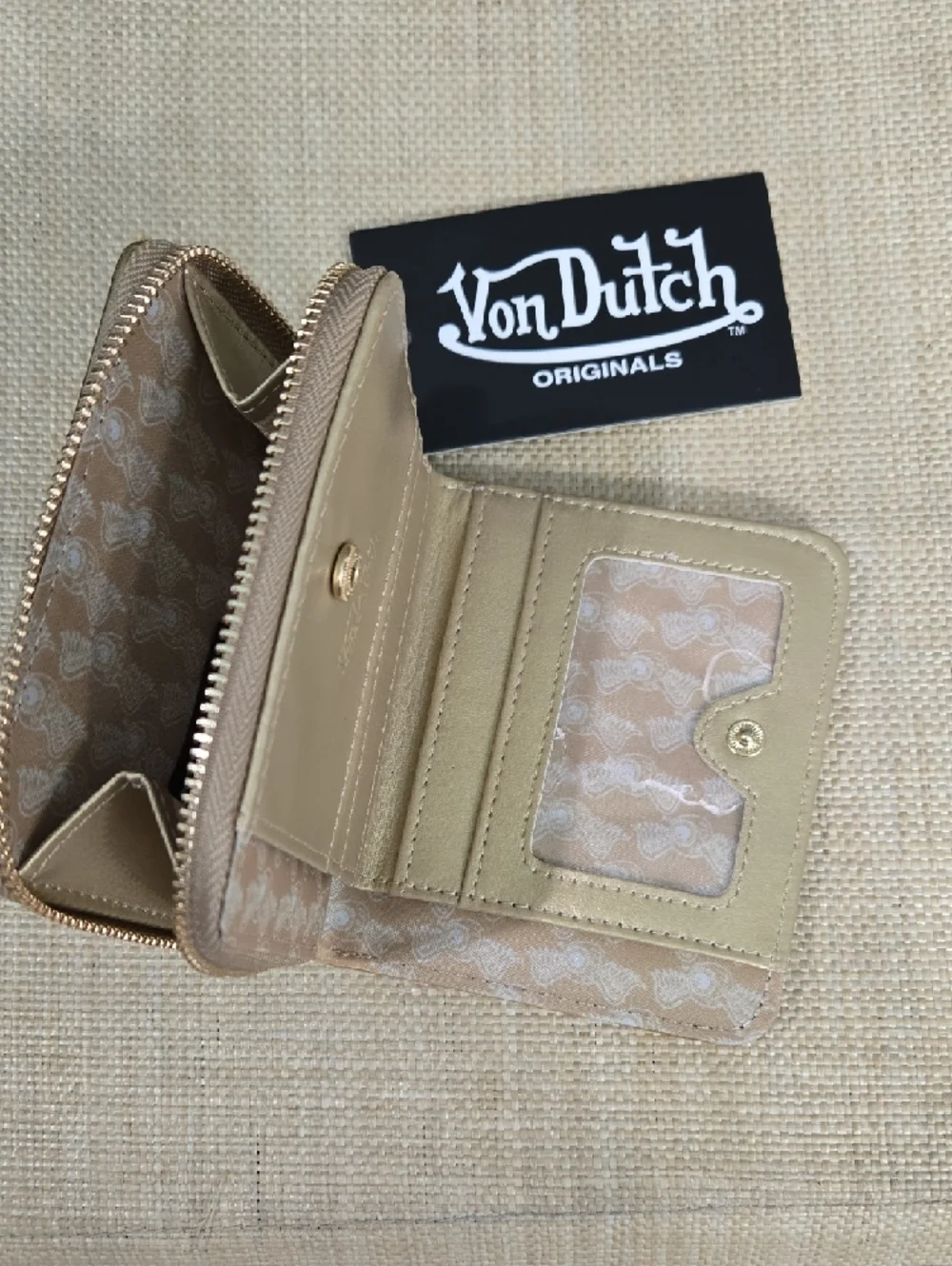 Von Dutch Shiny Gold Perforated Zip-Around Wallet